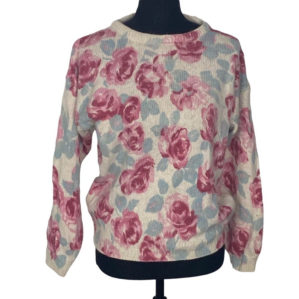 Vtg MEMPHIS JONES Women Silk Angora Lamb Blend Sweater Pullover Sz M Pink 8-12‎